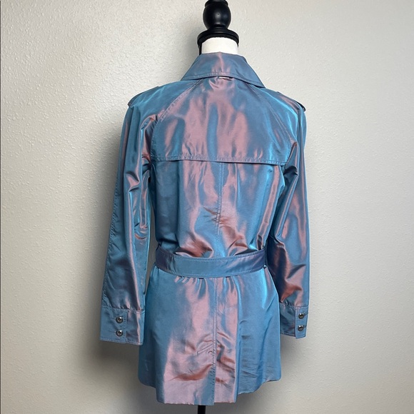 ST. JOHN trench coat Women's Iridescent Jacket - Pink and Blue belted lined - Picture 4 of 17